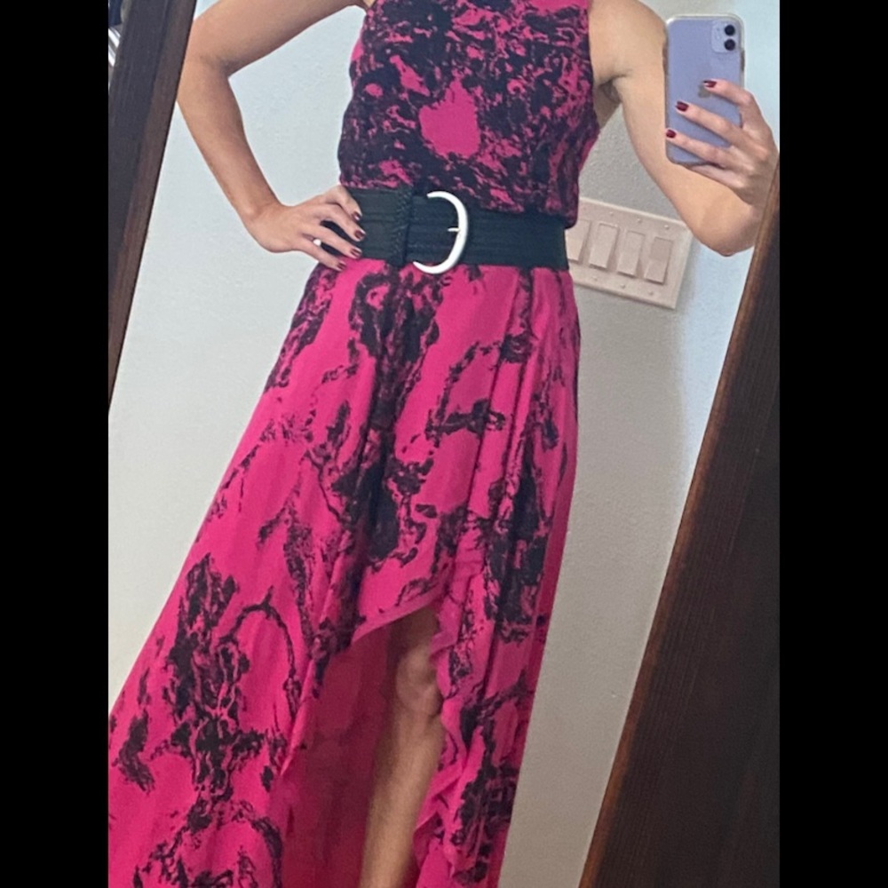 Halston Heritage hi/lo long fuchsia silk dress